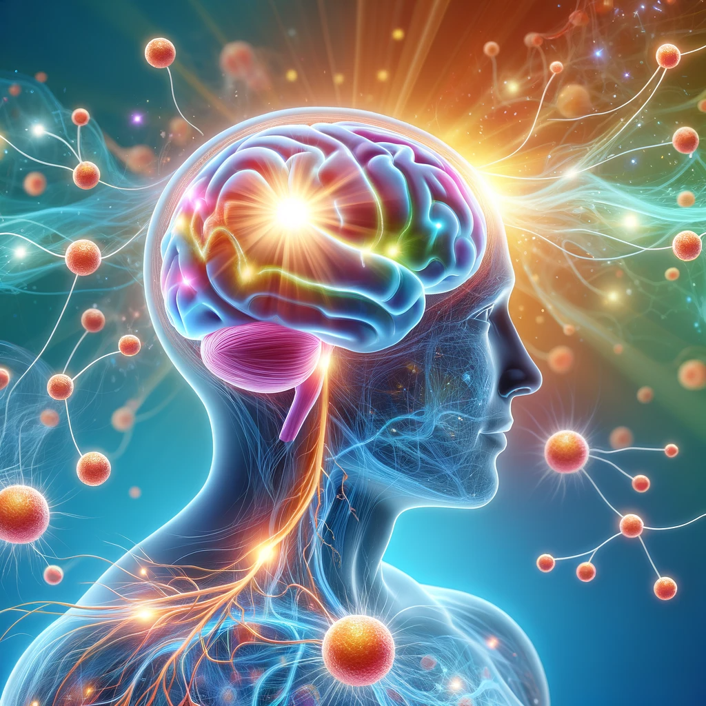 Image représentant un cerveau humain dynamique, avec des zones actives et revitalisées dues à l'exercice. Illustration de connexions neuronales améliorées et d'une santé cérébrale optimale.